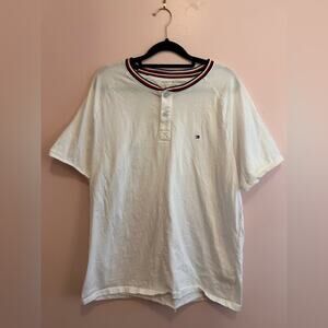 Tommy Hilfiger White Men's Button Logo T-Shirt Large